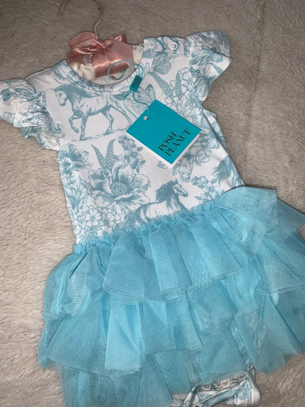 NWT Posh Peanut Charlotte Anne Tulle Skirt Bodysuit Dress 6-12M Blue Horses - Picture 8 of 8
